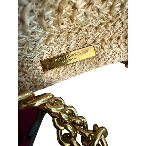 Kurt Geiger Hot Pink Fuchia Raffia Kensington Convertible Bag Chain Designer - Picture 7 of 16